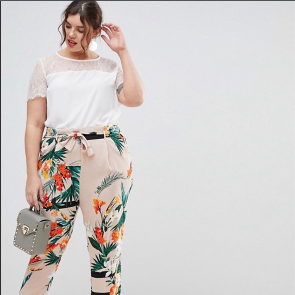 River Island Plus Tropical Print Tapered Pants